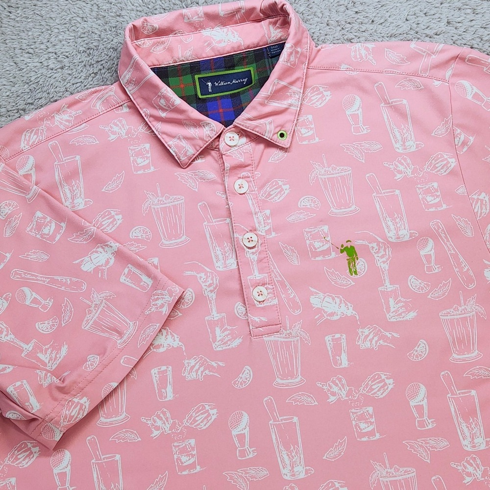 William Murray Polo Shirt Mens Small Pink Cocktail Golf Performance Stretch